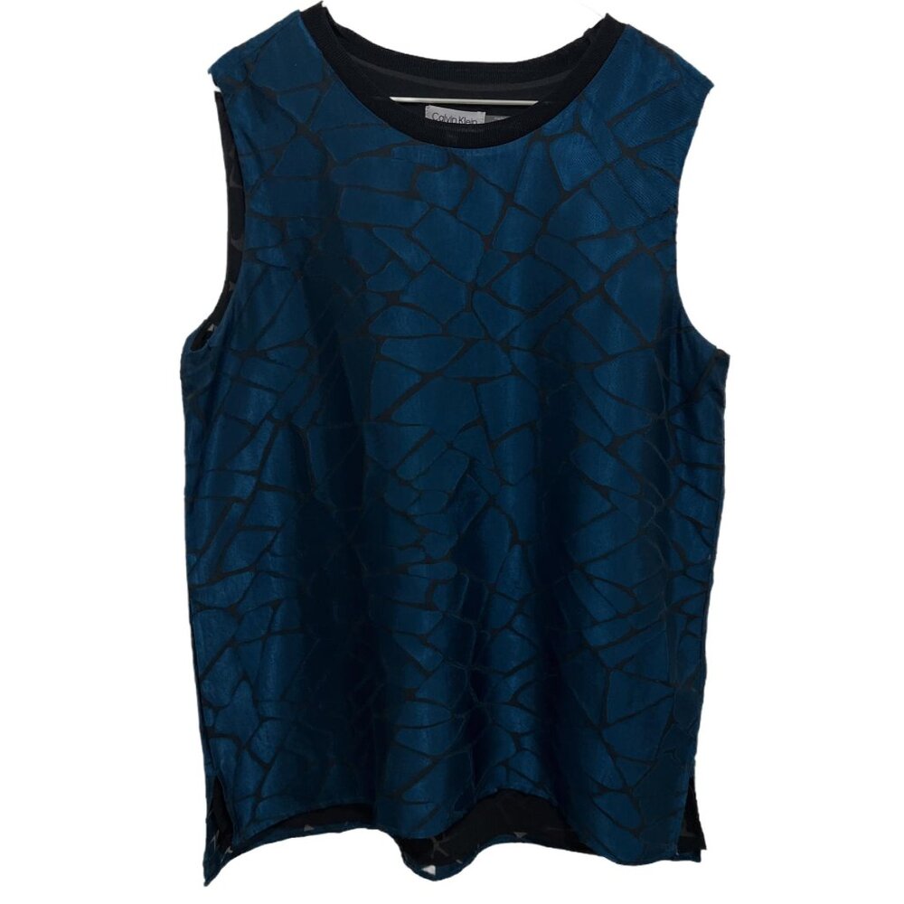 0566 Calvin Klein Sleeveless Lined Dressy Print Pullover Top Womens